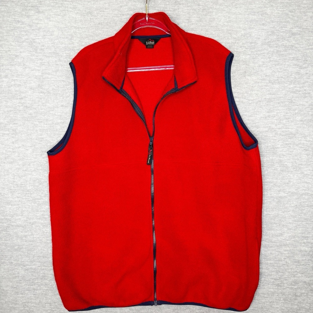 LL Bean Fleece Vest Vintage 90s Mens Size‎ XL Tall Full Zip Jacket Red Outdoors